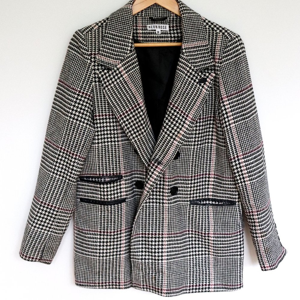 Neon Rose Houndstooth Check Blazer / Coat / Jacket